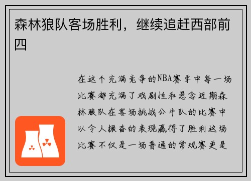 森林狼队客场胜利，继续追赶西部前四